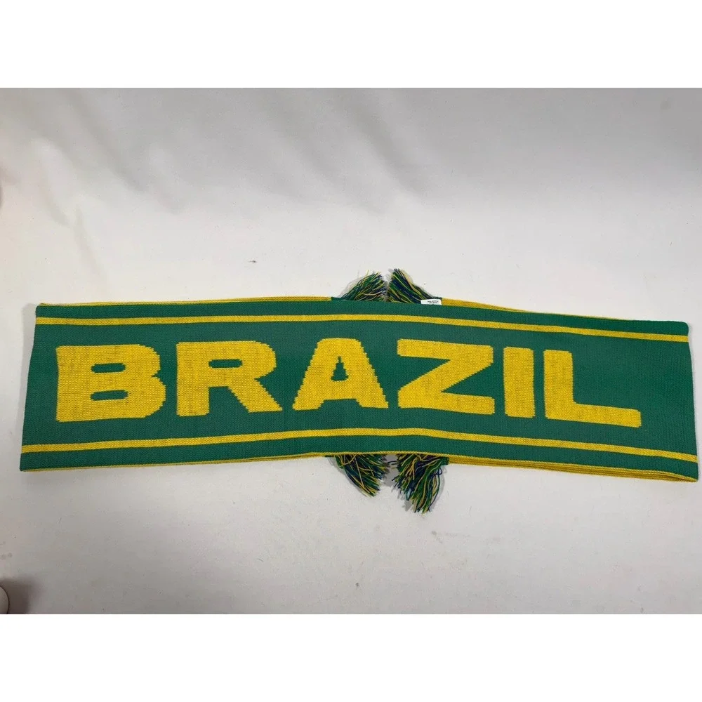 Brazil Soccer Knit‎ Scarf Green Yellow Futbol Fan Streetwear Football Core